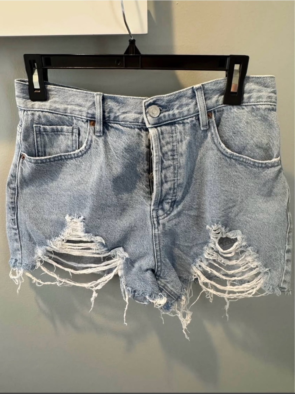 PacSun Light Blue Distressed High-Rise Denim Shorts